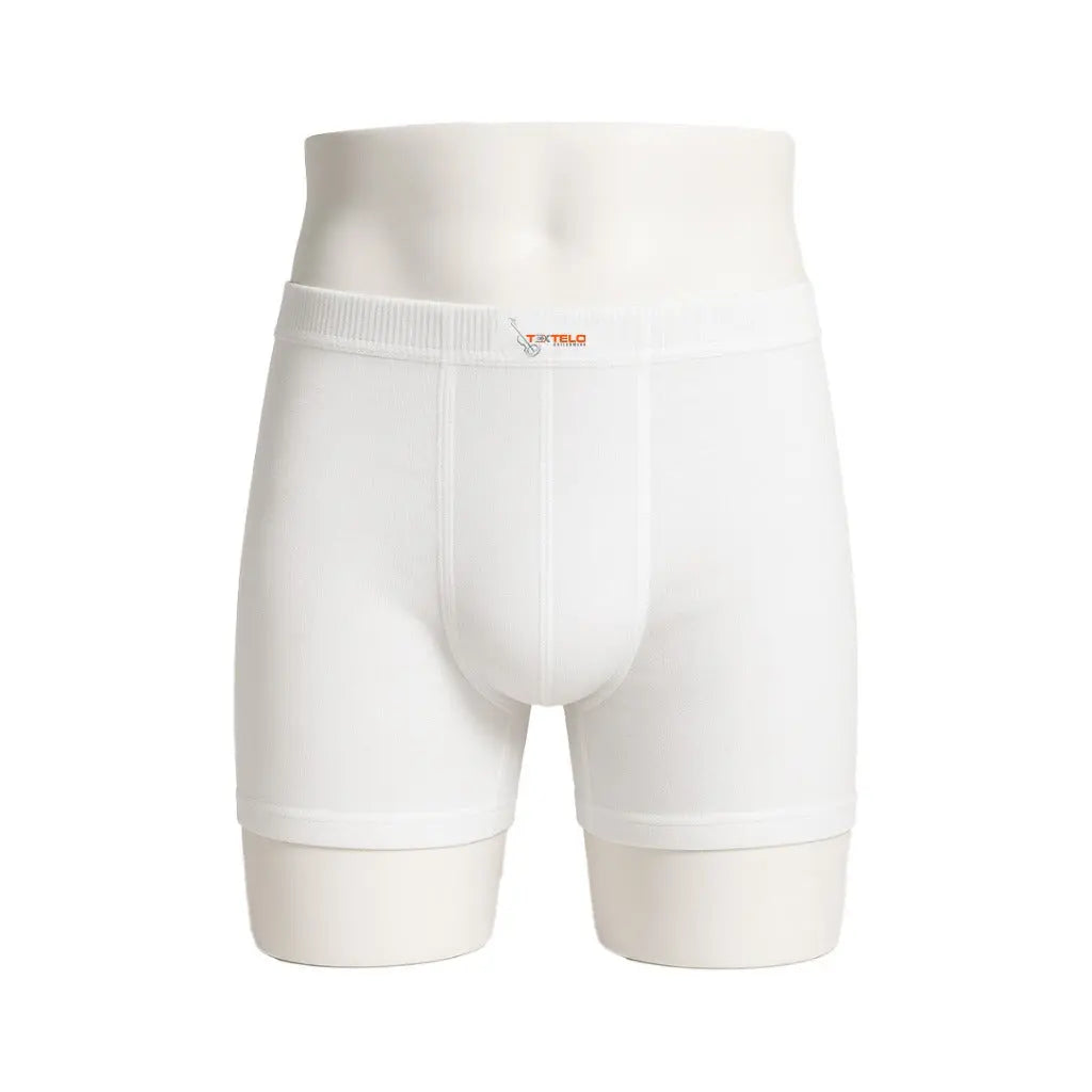 White Boxer Shorts Combed Comfort-Fit Underwear for Men's Cotton 100% Long Leg Short Briefs (1 Pack) Closed Textelo