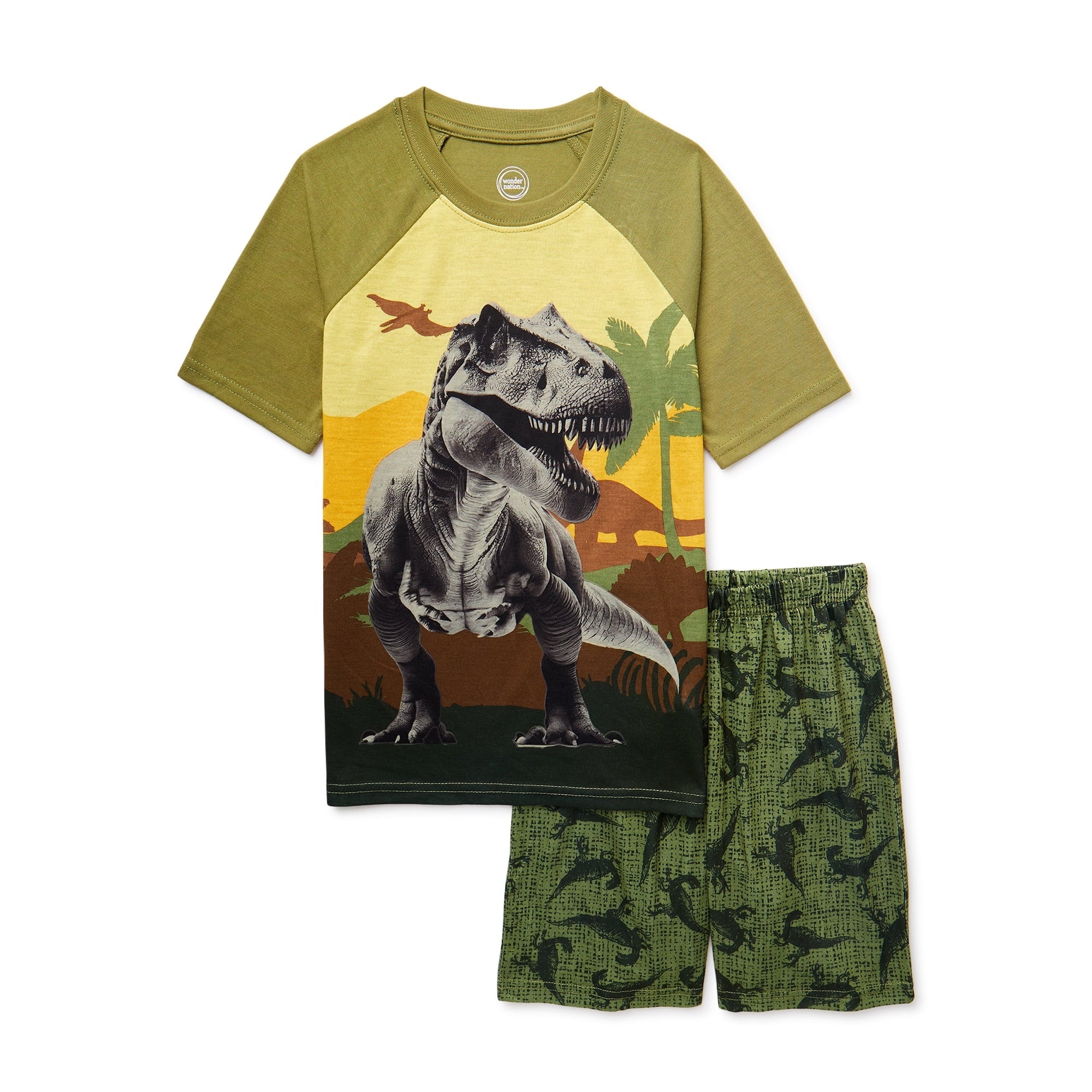 SIZE: M(8) - Wonder Nation Boys Dino Short Sleeve and Shorts 2-Piece Sleep Set