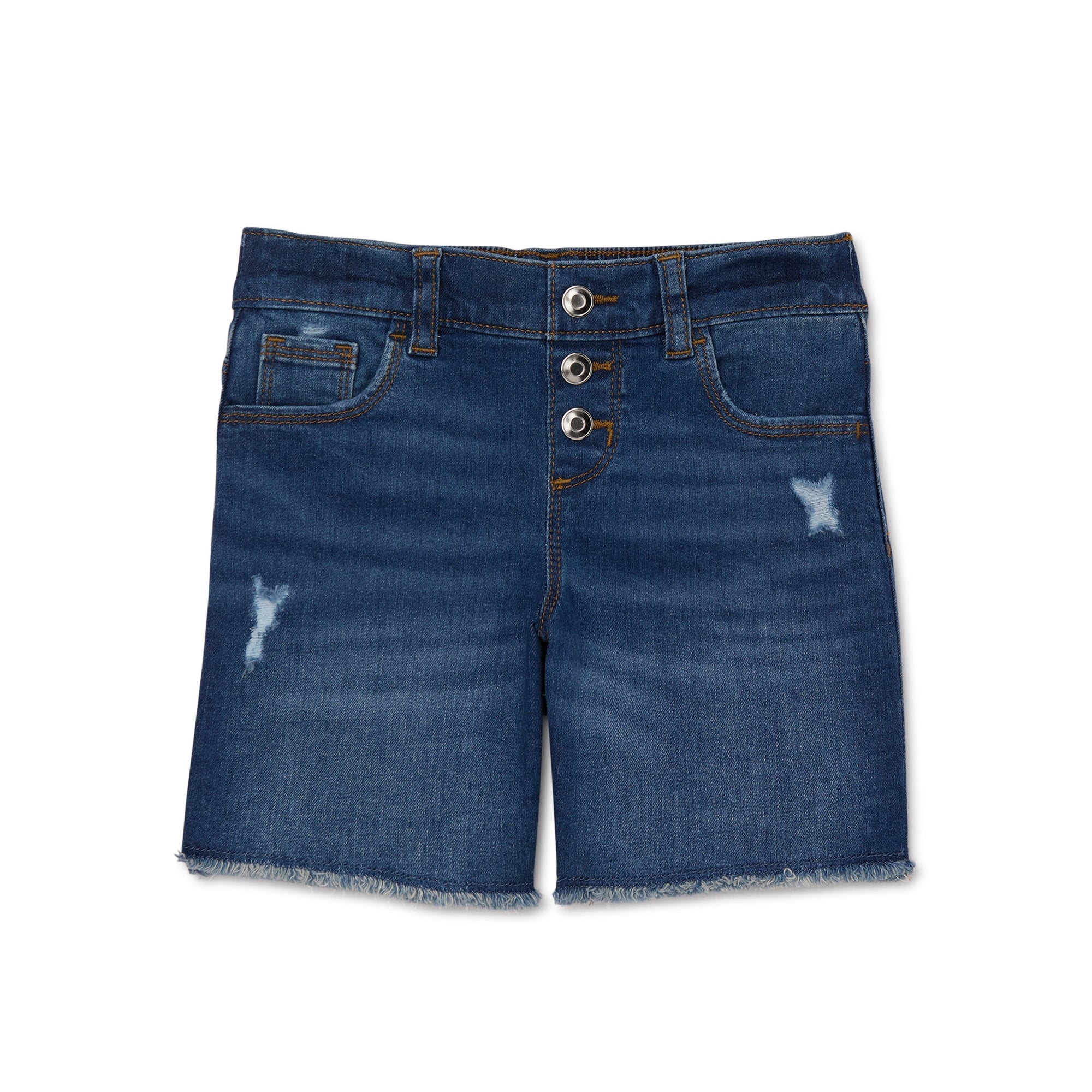 SIZE: XL(14-16) - Wonder Nation Girls Midi Distressed Denim Shorts