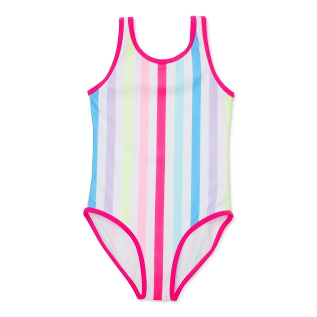 Size L (10-12) - Wonder Nation Girls’ One-Piece Swimsuit with UPF 50