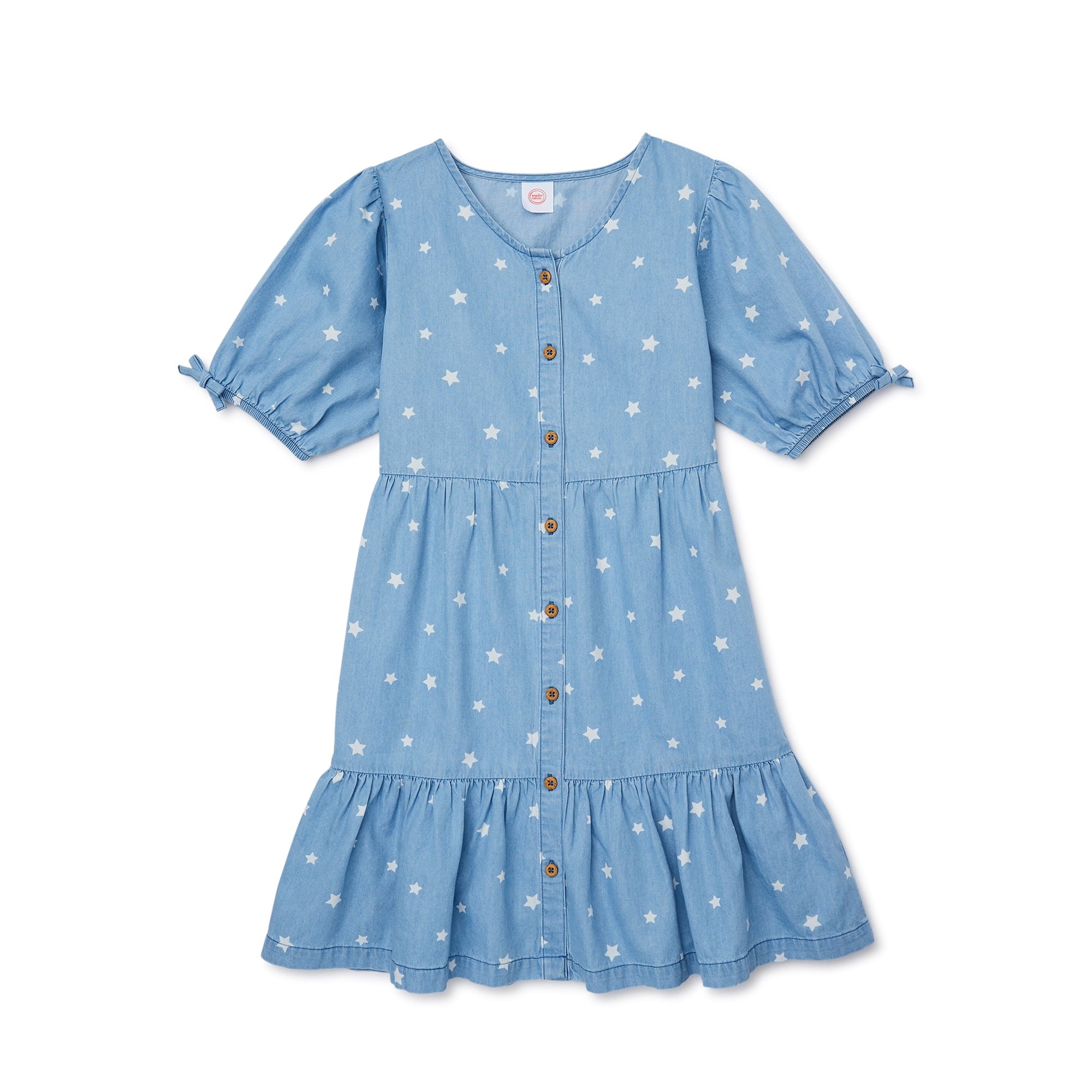 SIZE: XS(4-5) - Wonder Nation Girls Woven Button Down Dress with Ruffle Hem