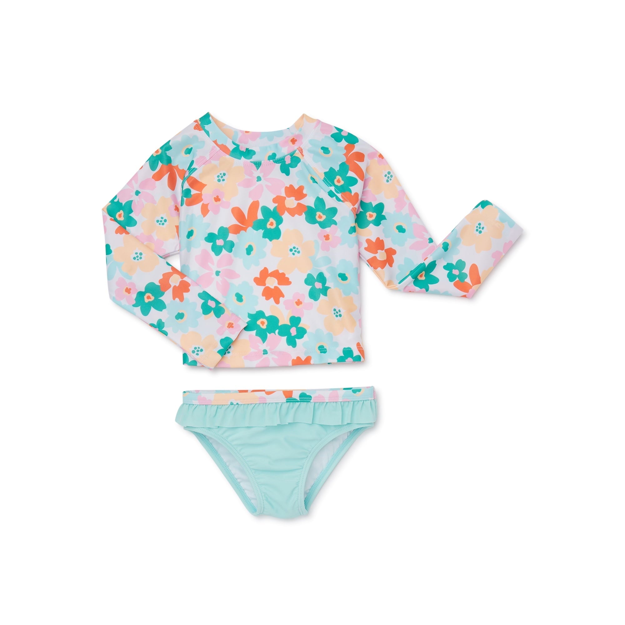 SIZE: 5T - Wonder Nation Toddler Girl Long Sleeve Swim Rash Guard Set