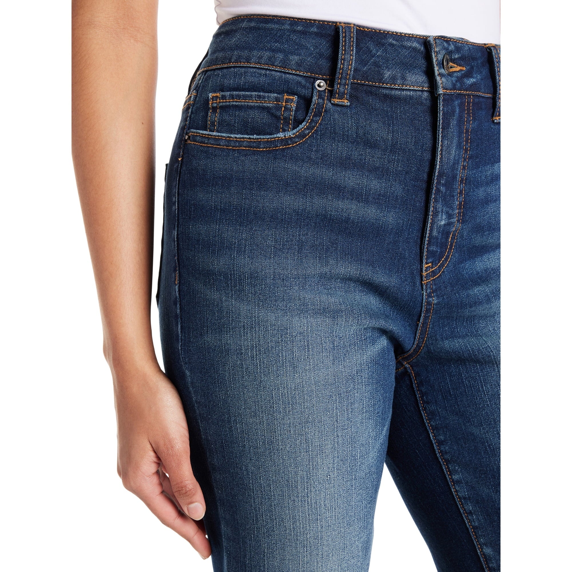 المقاس: XS (0-2) - بنطلون جينز نسائي ضيق من Time and Tru بحاشية جانبية، بطول 23 بوصة