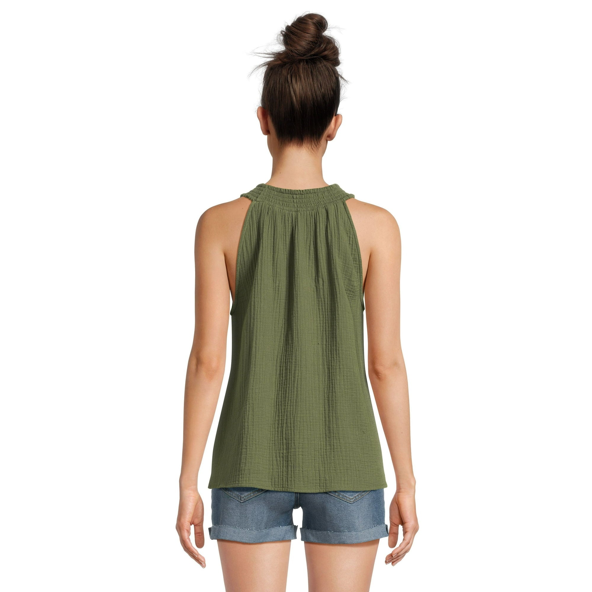 SIZE: XL(16-18) - Time and Tru Women's Smocked Halter Woven Top