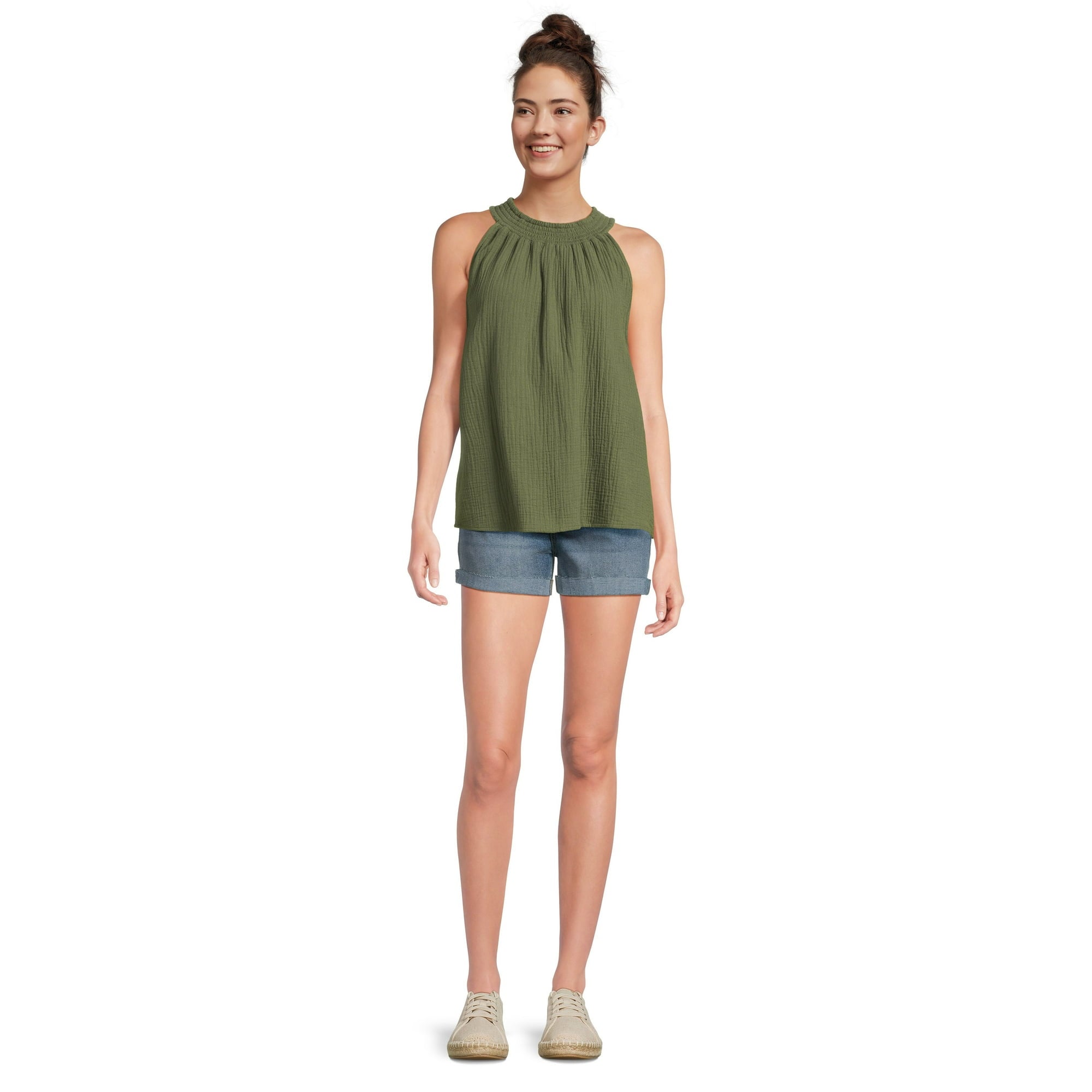 SIZE: XL(16-18) - Time and Tru Women's Smocked Halter Woven Top