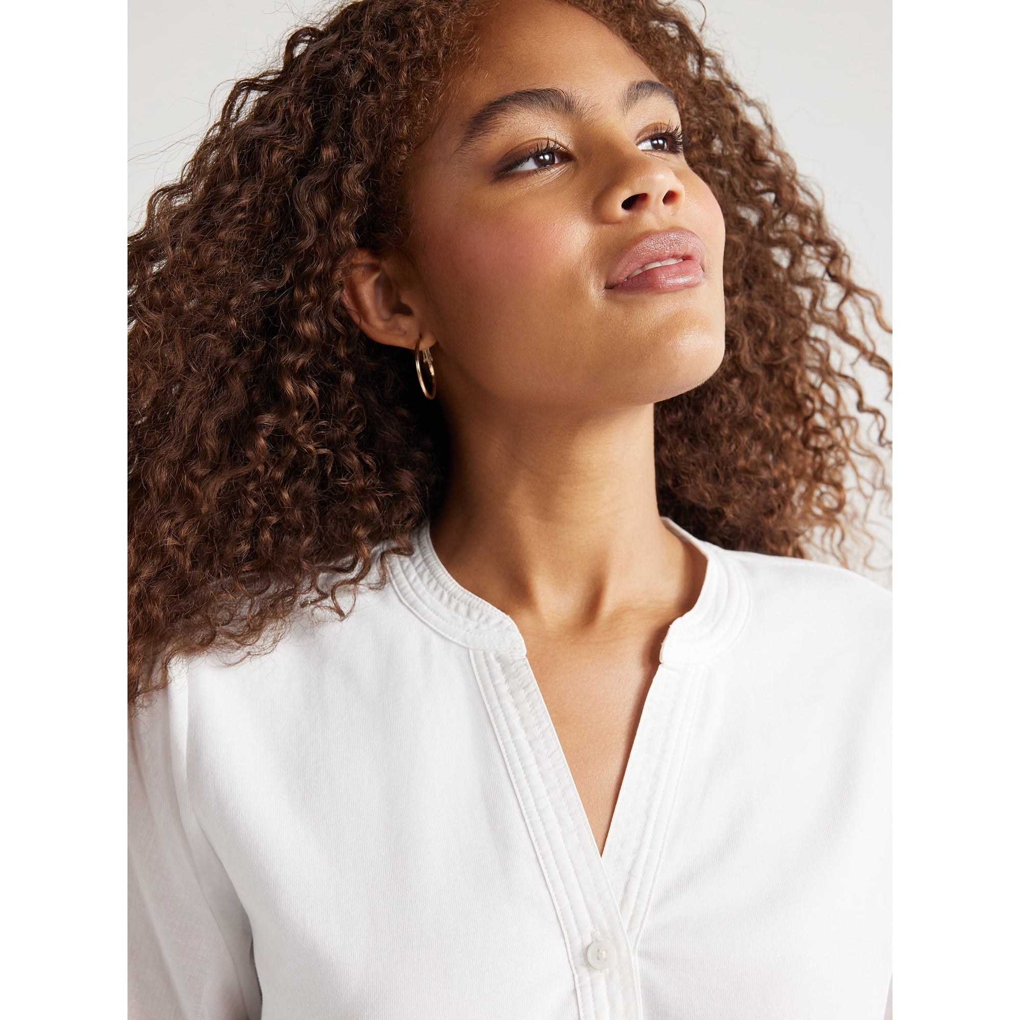 المقاس: XS - تي شيرت نسائي هينلي سهل التجميع بأكمام قصيرة منفوخة