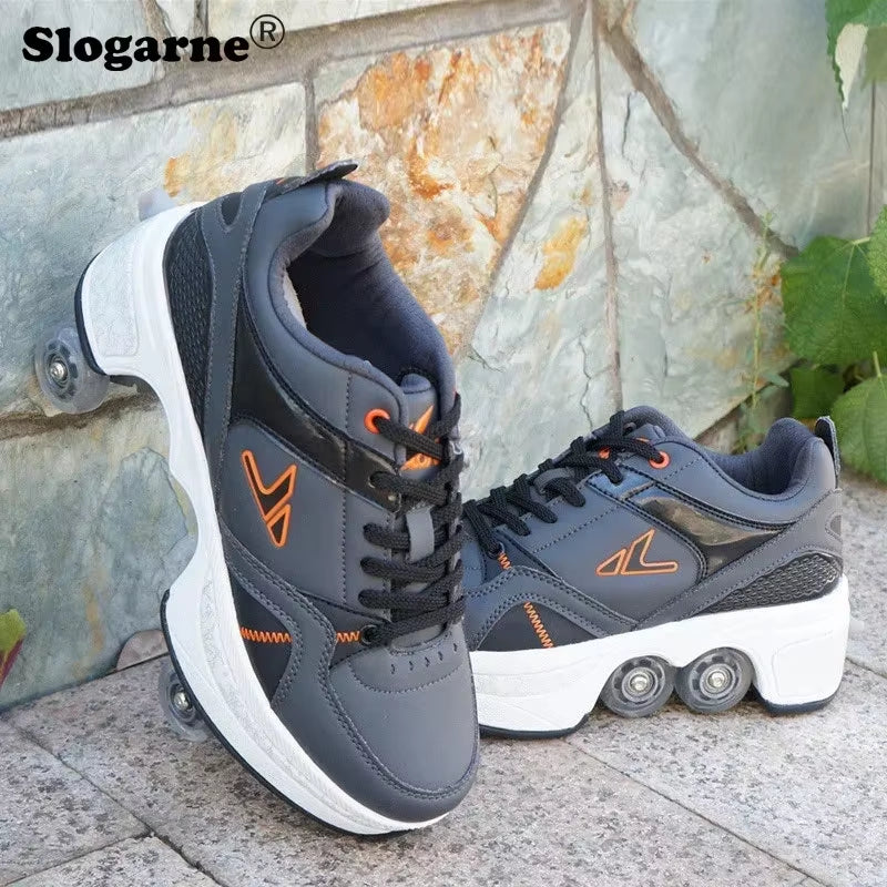 Boy Four Wheels Skate Shoes Double Rows Roller Men Inline Skates Walking Casual Sports Sneakers Kids' Deformation Roller Skates