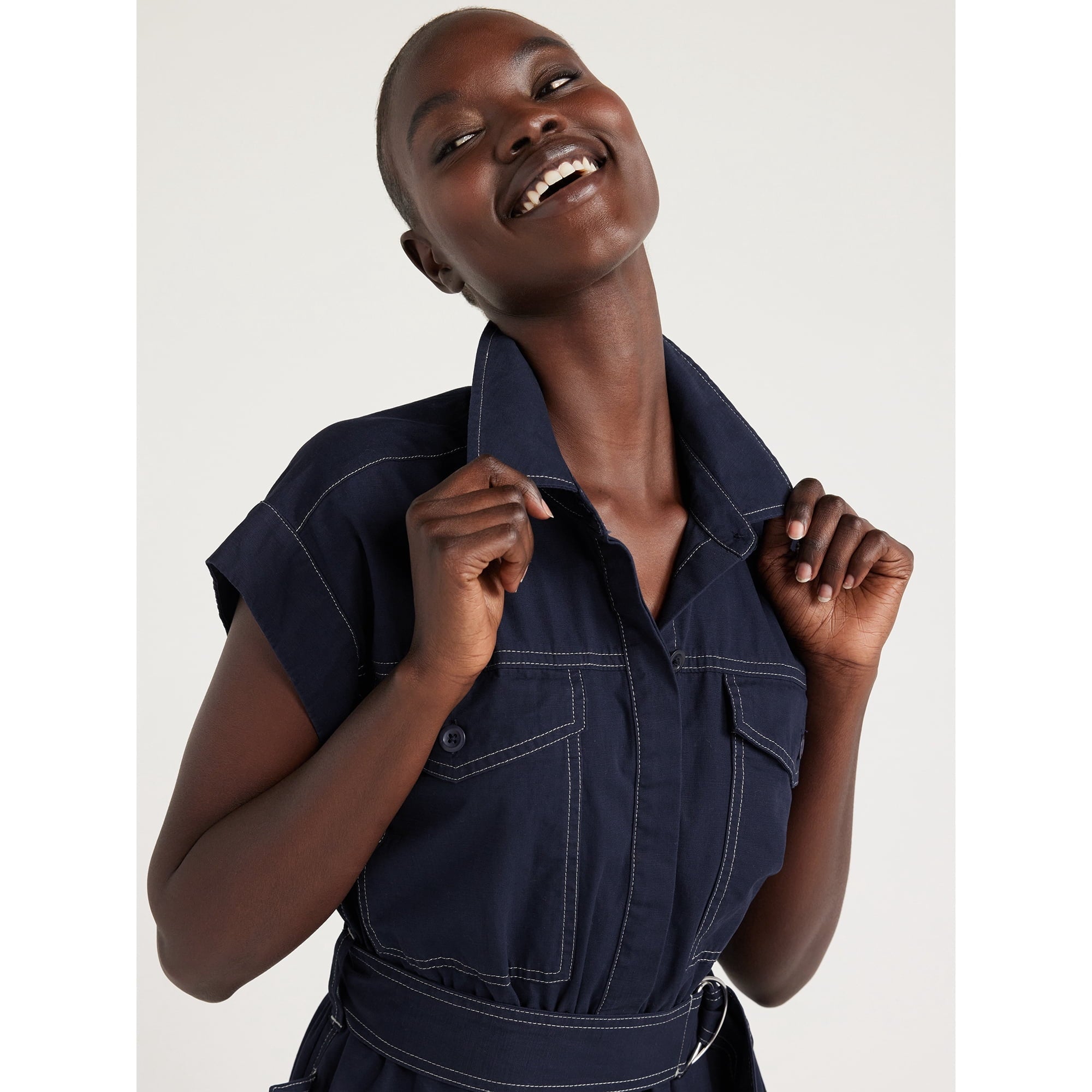 SIZE: XS - Free Assembly Women's Belted Utility Midi Dress