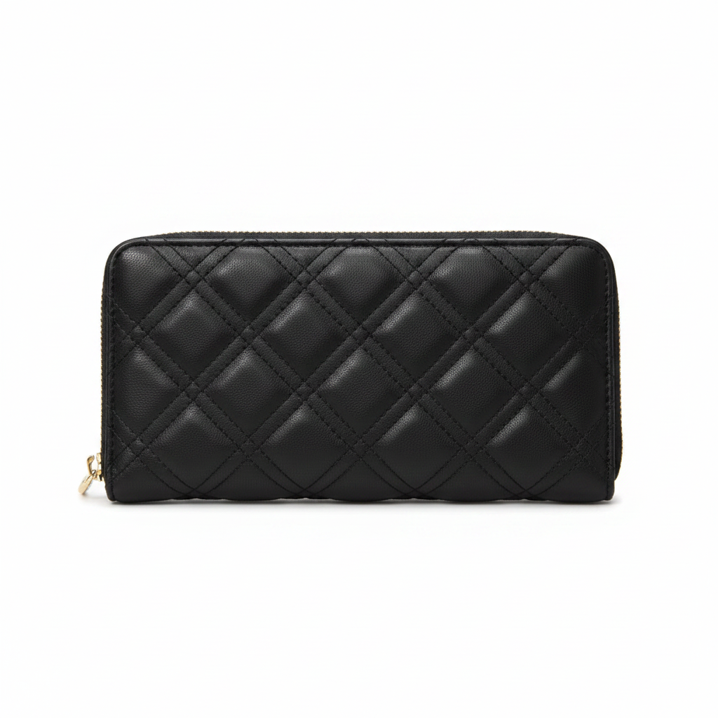 Black Quilted Wallet - Front