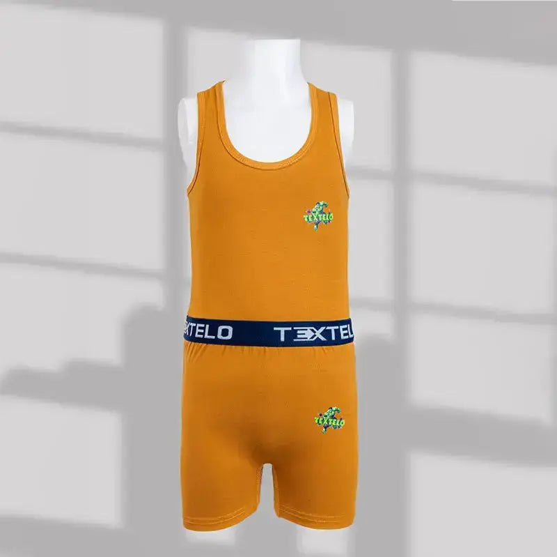 Textelo boys Underwear 100% Cotton Vests And Briefs Set Orange