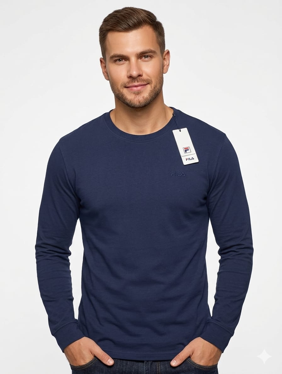 FILA Men's Essential Long Sleeve T-Shirt - Navy Blue