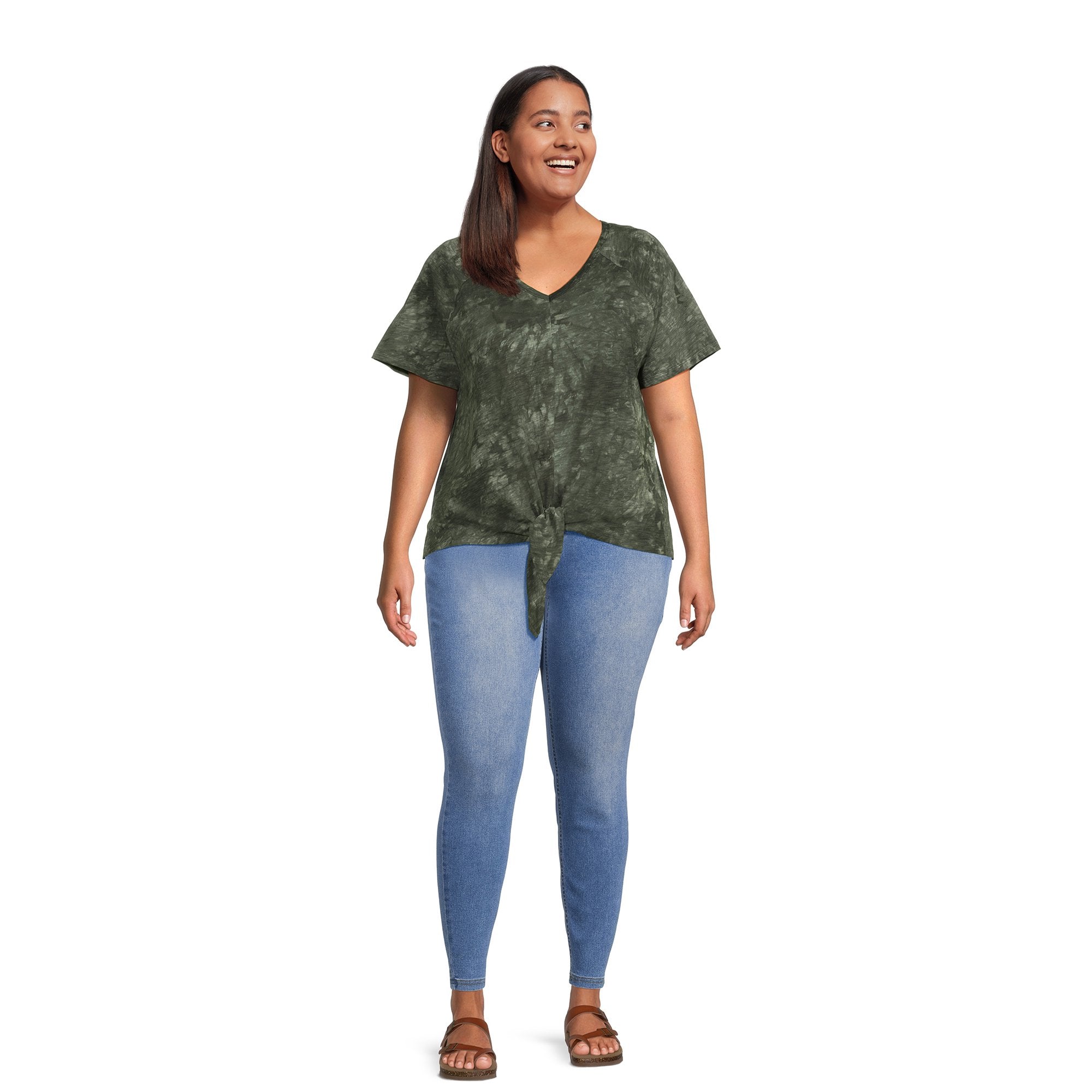 SIZE: 14T - Terra & Sky Women's Plus Size Raglan Sleeve Tie Front Tee, 2-Pack