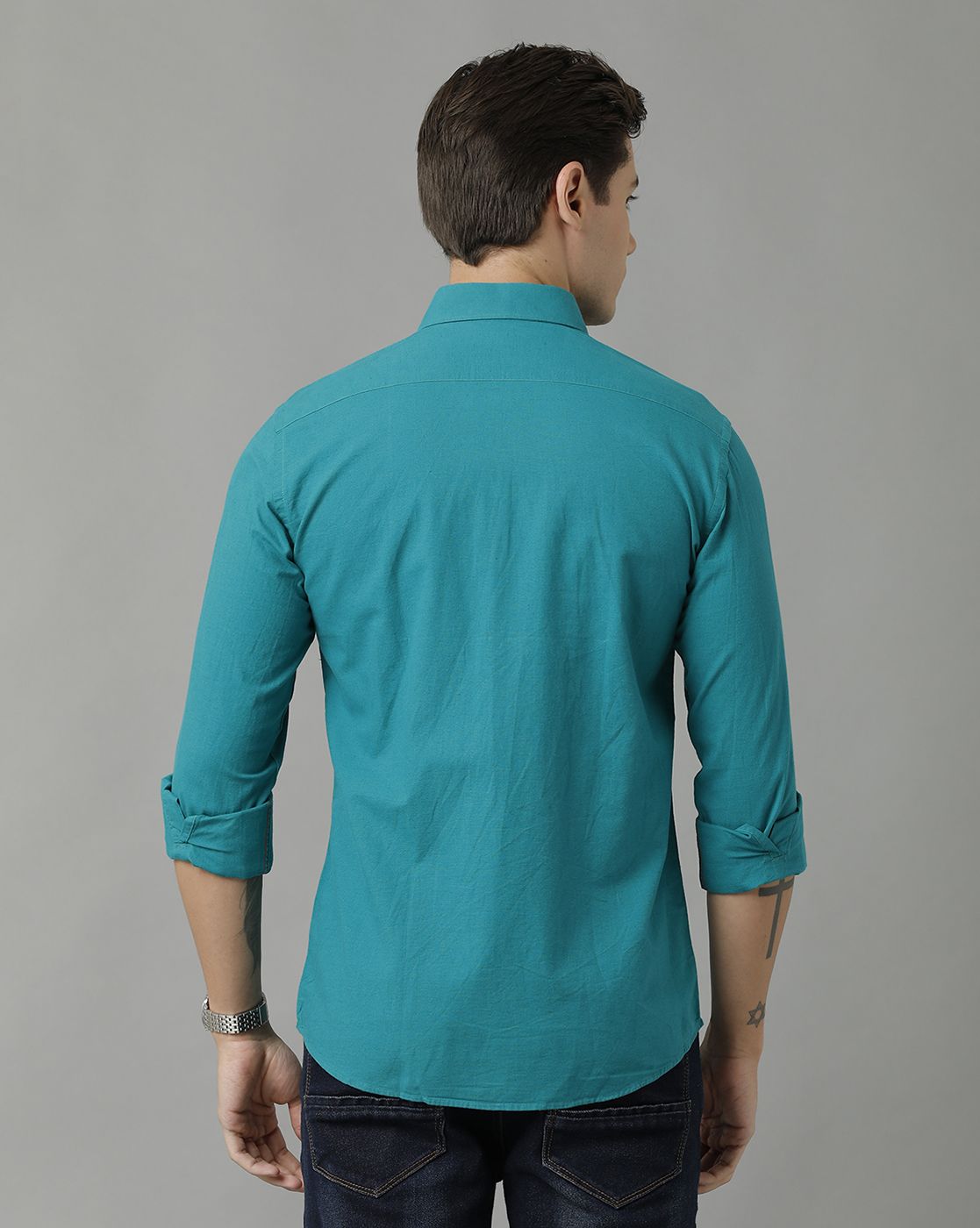 CAVALLO BY LINEN CLUB MEN'S COTTON LINEN GREEN SOLID REGULAR FIT FULL SLEEVE CASUAL SHIRT