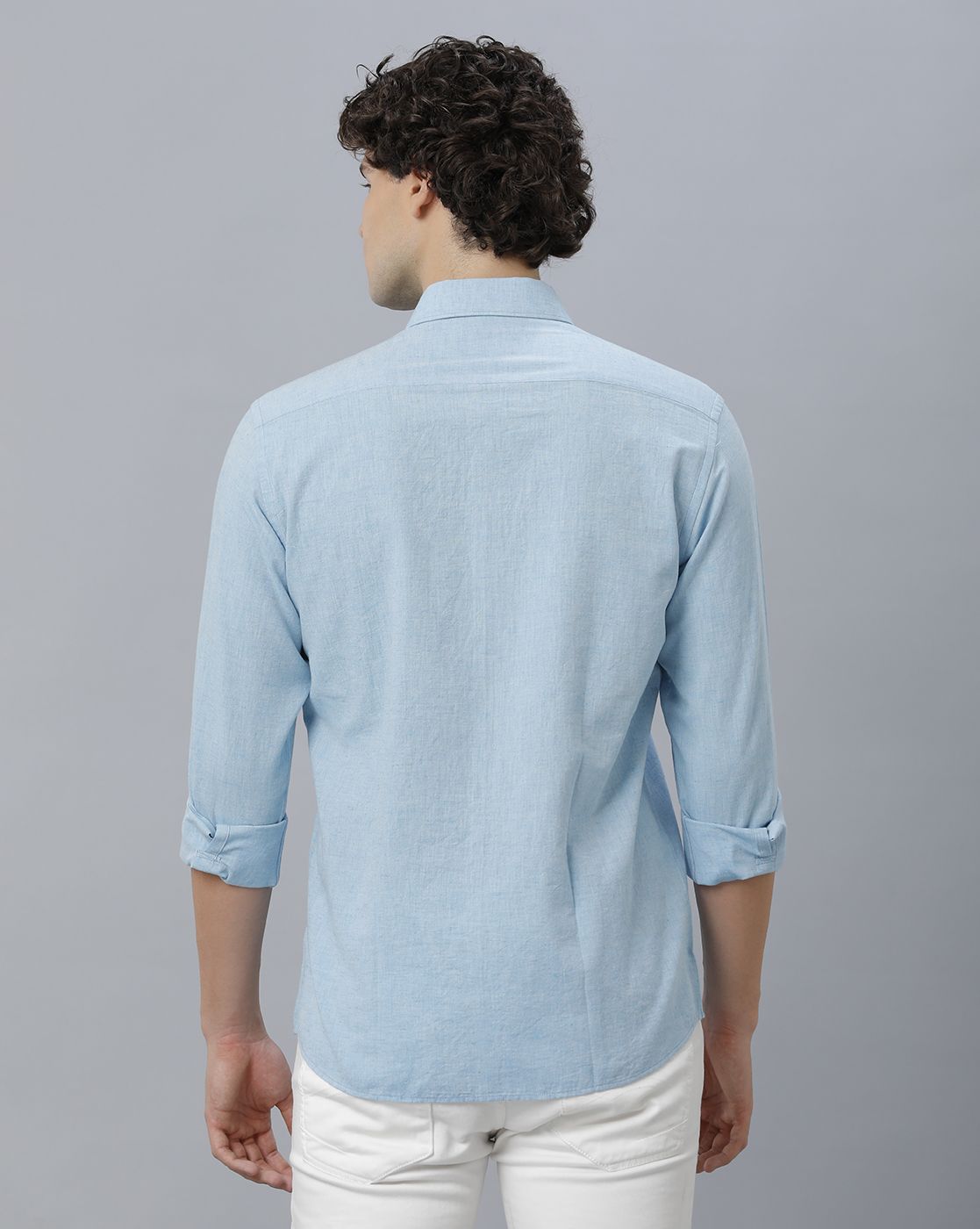 LINEN CLUB MEN'S COTTON LINEN BLUE SOLID REGULAR FIT FULL SLEEVE CASUAL SHIRT