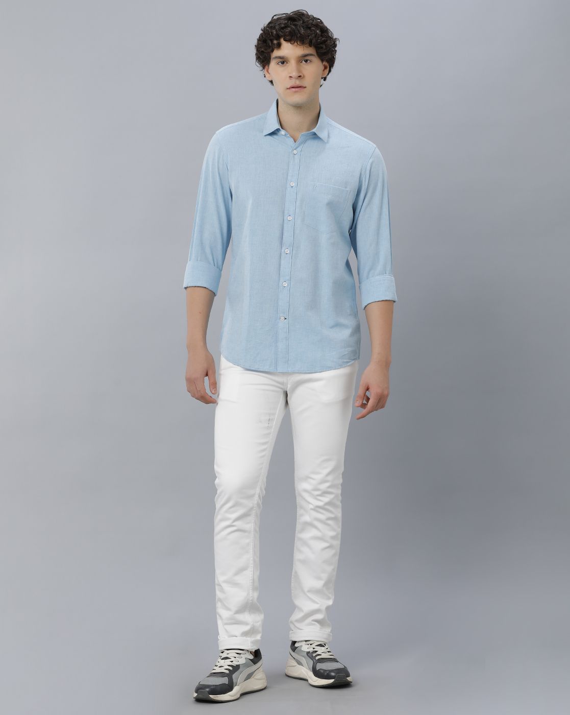 LINEN CLUB MEN'S COTTON LINEN BLUE SOLID REGULAR FIT FULL SLEEVE CASUAL SHIRT