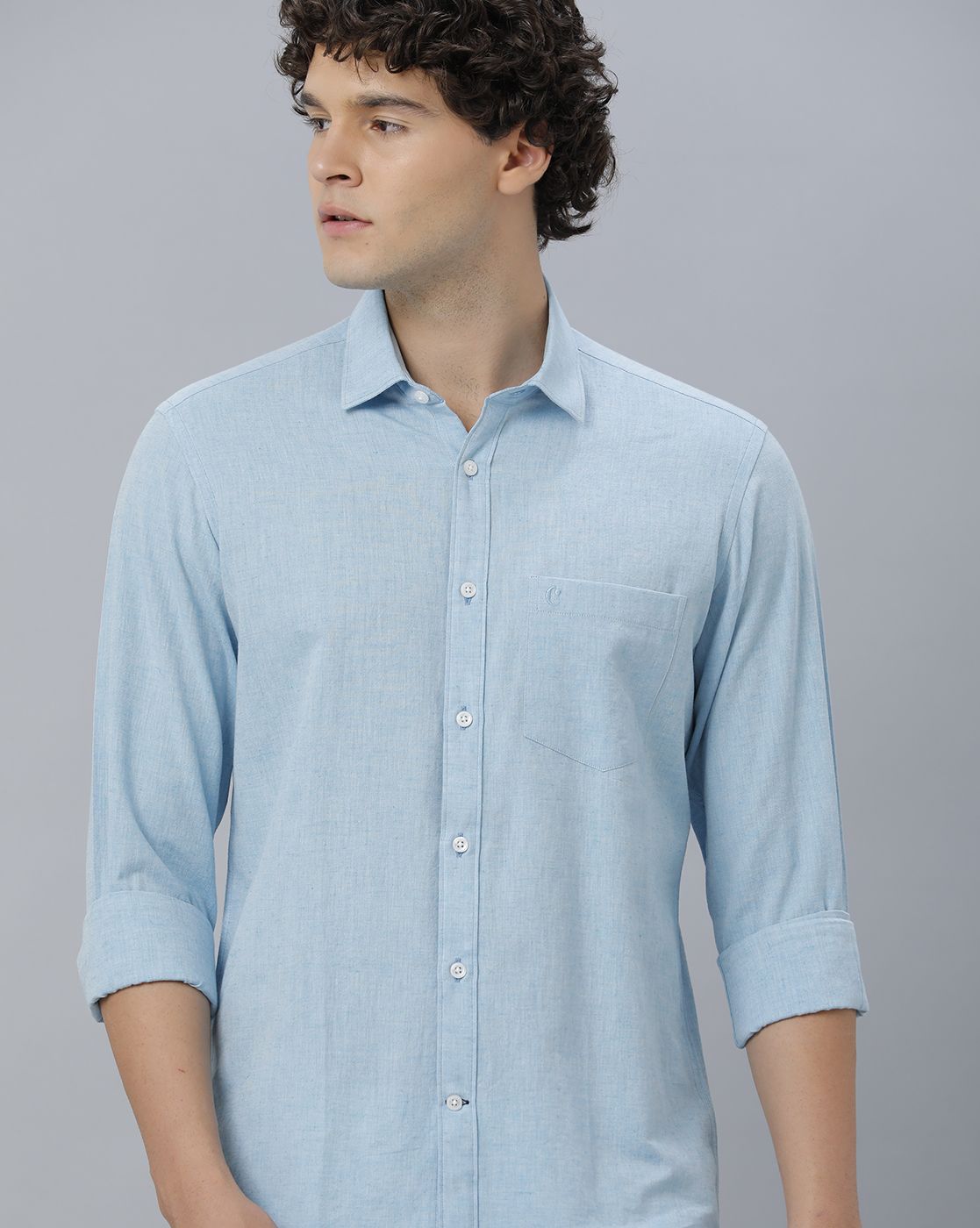 LINEN CLUB MEN'S COTTON LINEN BLUE SOLID REGULAR FIT FULL SLEEVE CASUAL SHIRT