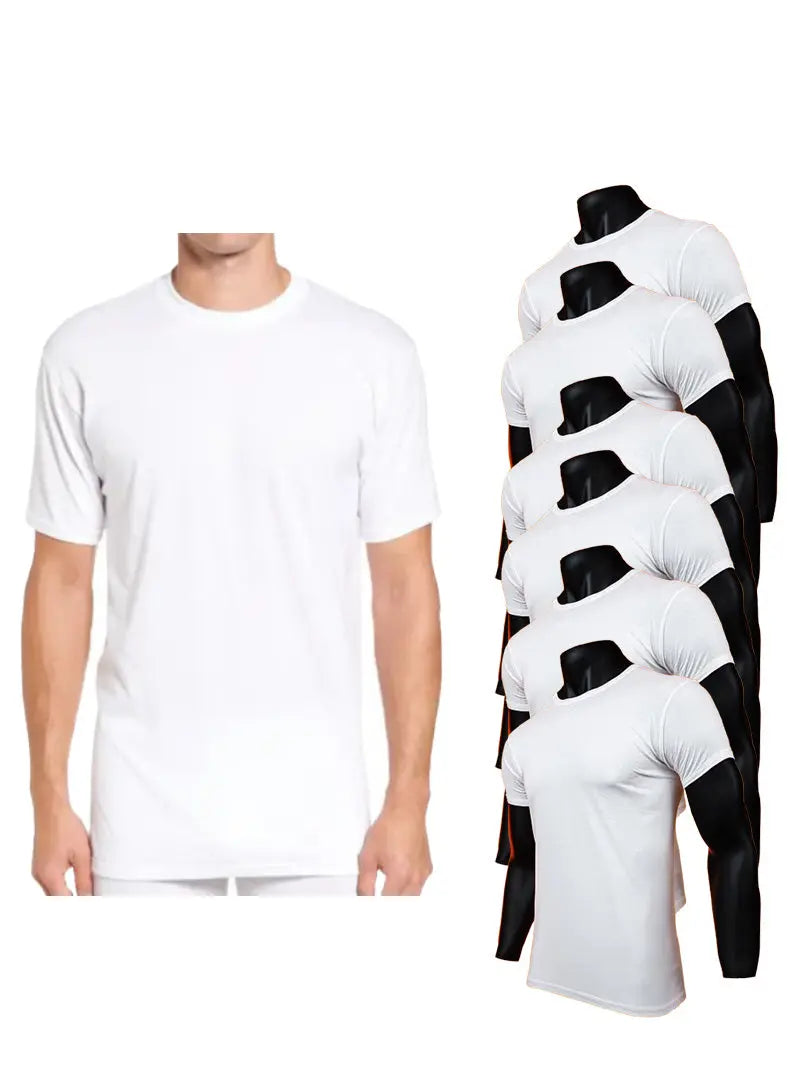 Men’s Crew Neck Undershirt – Soft Cotton Lounge T-Shirt (6-Pack, White) Textelo