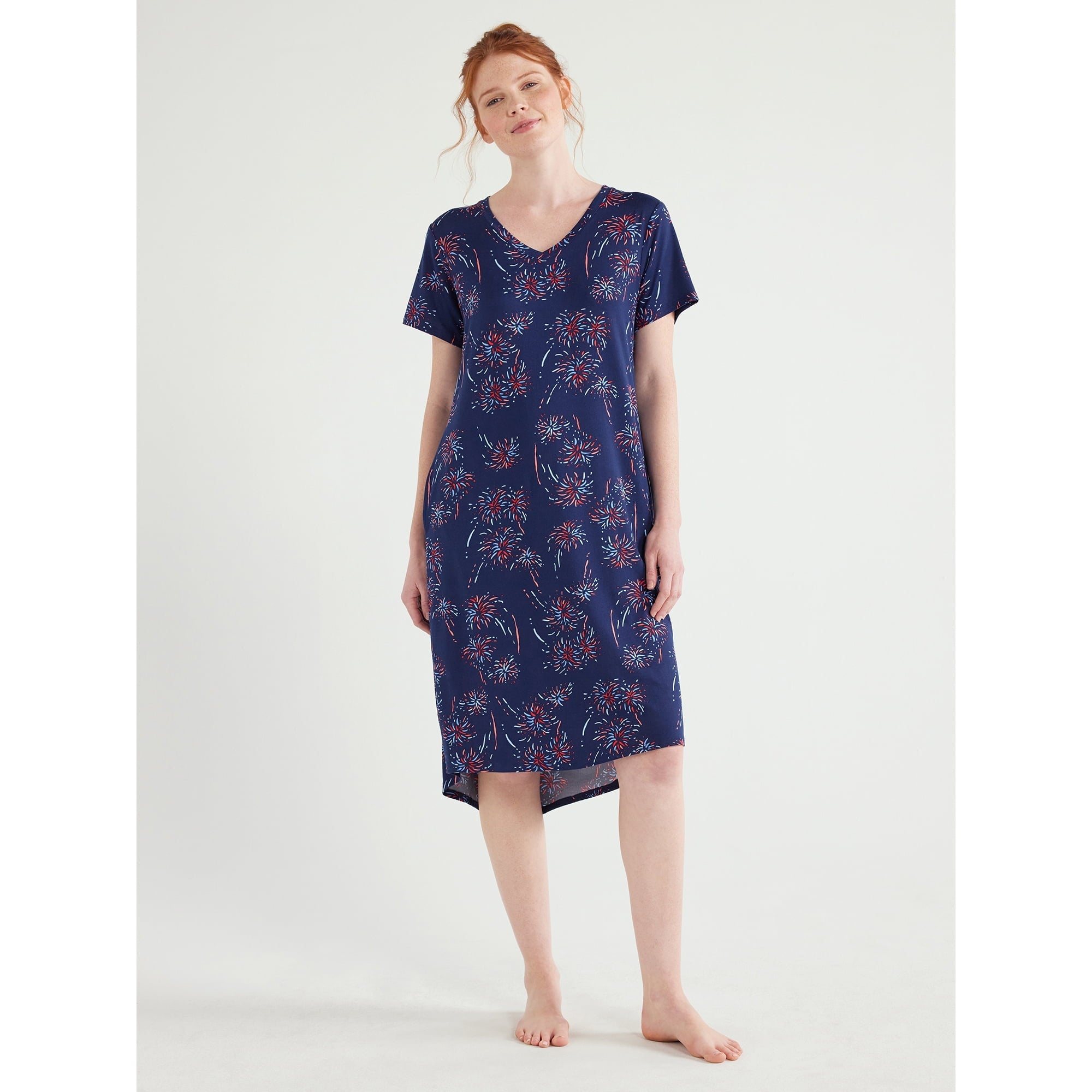 SIZE: S - Joyspun Women's Short Sleeve Knit Midi Chemise