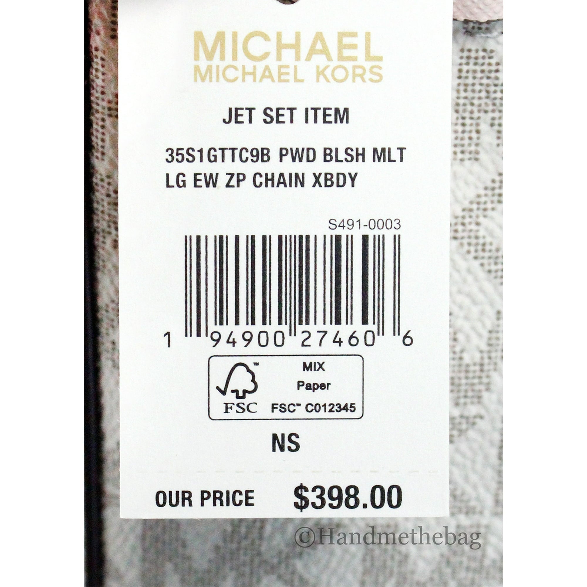 Michael Kors Adult Saffiano Leather Chain Zip Crossbody Handbag, Vanilla/Powder Blush