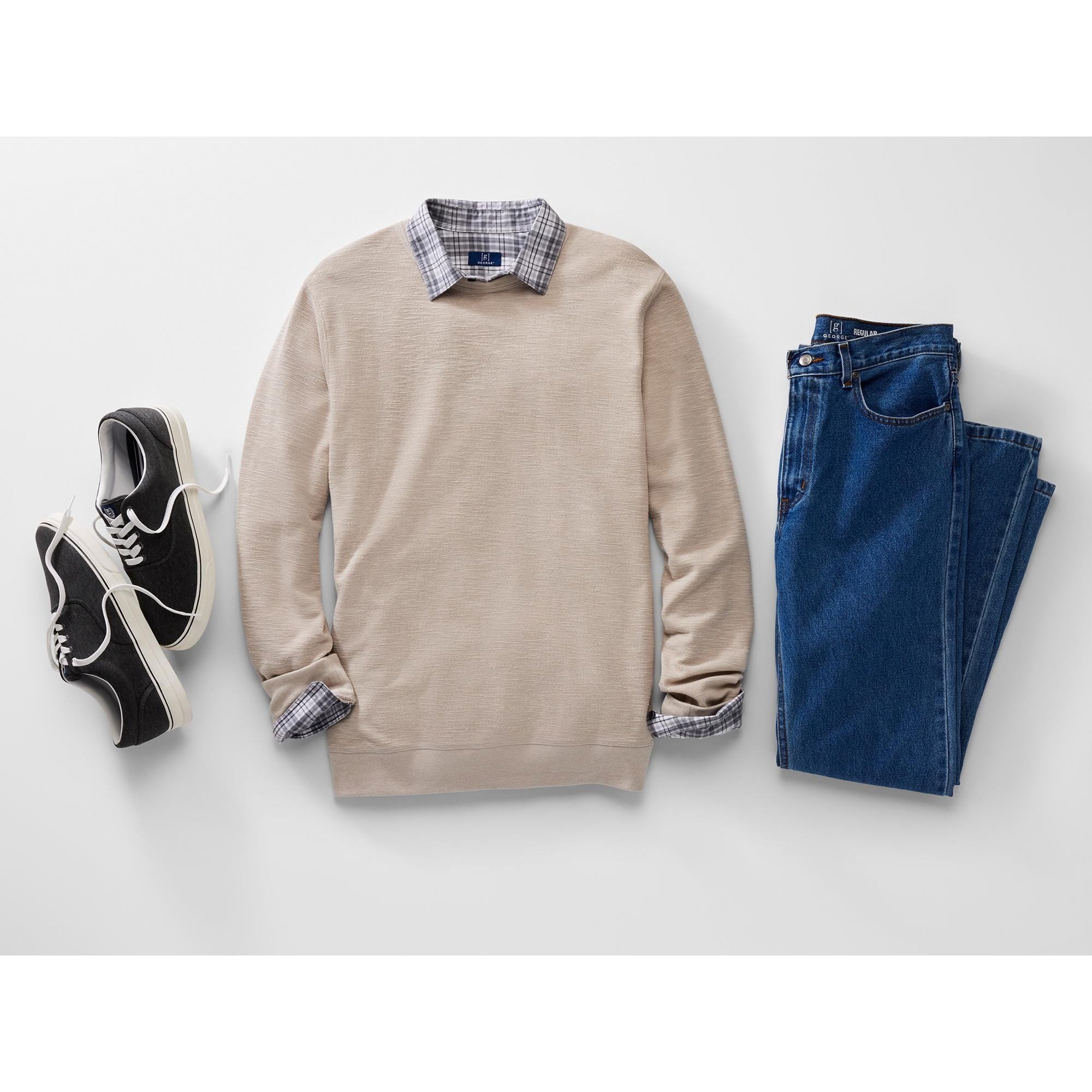 المقاس: XL (46-48) - قميص جورج خفيف الوزن برقبة دائرية وأكمام طويلة للرجال والرجال الكبار