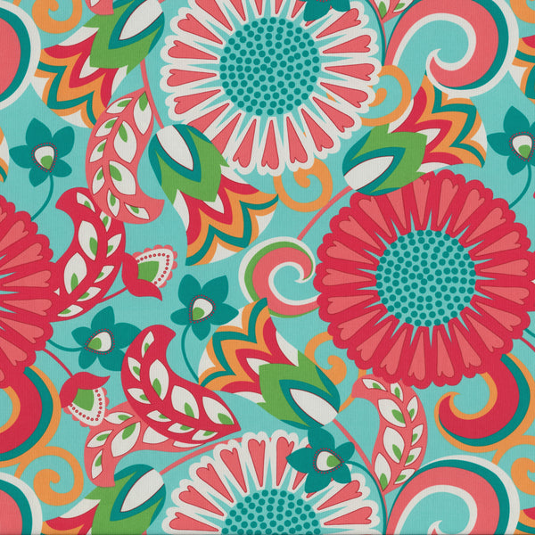 Sophia Turquoise/Coral Squared Corners Seat Cushion 50.8 x 50.8 x 7.62 cm (Set Of 2)