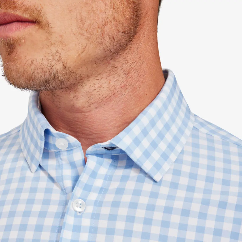LINEN CLUB MEN'S COTTON LINEN LIGHT-BLUE CHECKS REGULAR FIT HALF SLEEVE CASUAL SHIRT