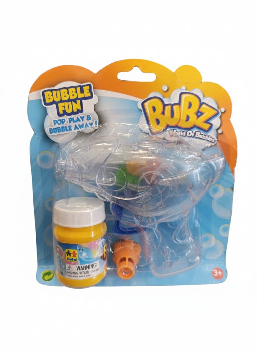 BUBBLE SMALL GUN FUN POP PLAY BUBBLE AWAY ! BUBZ WORLD OF BUBBLES Transparent COLOR