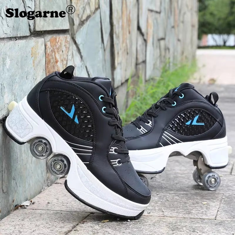 Boy Four Wheels Skate Shoes Double Rows Roller Men Inline Skates Walking Casual Sports Sneakers Kids' Deformation Roller Skates