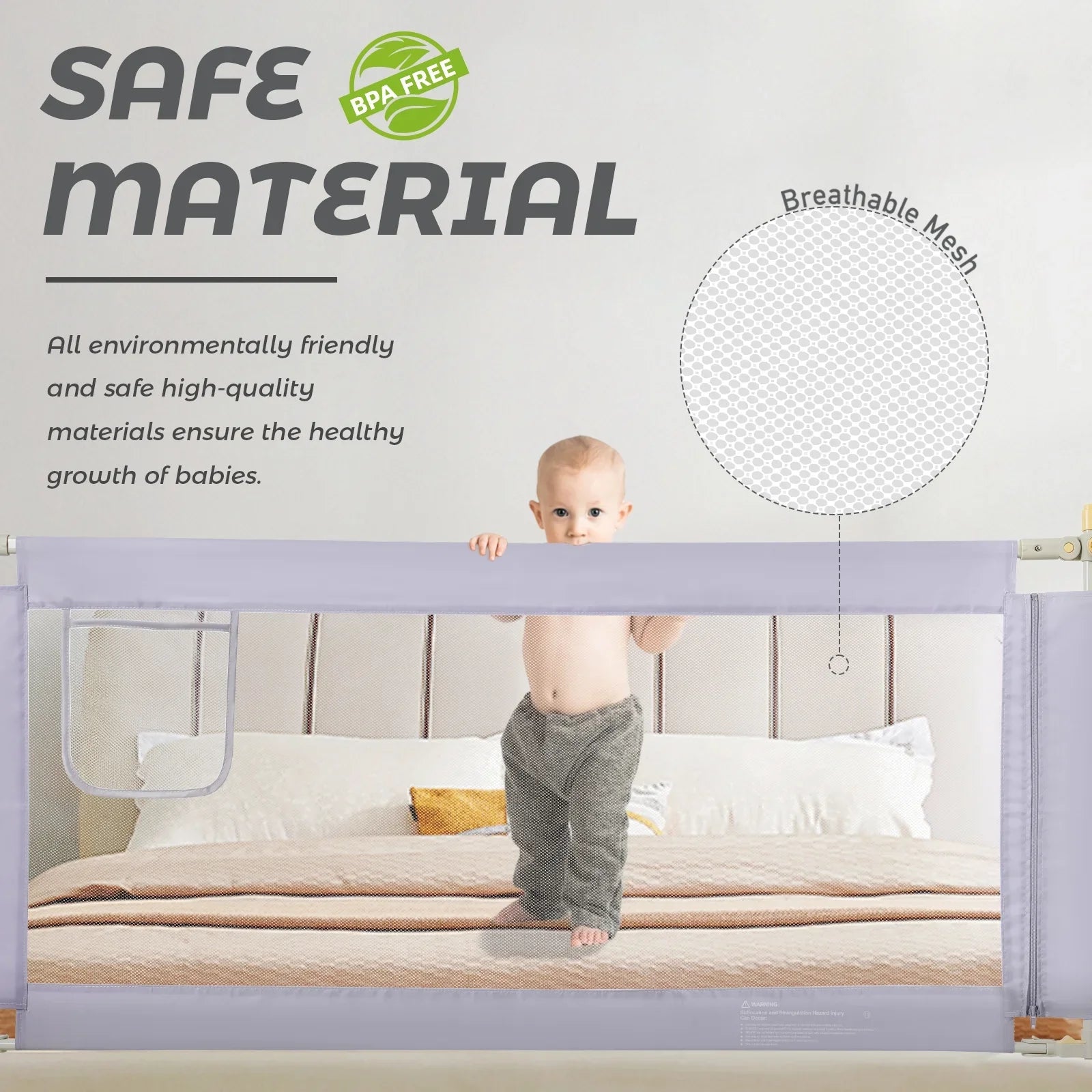 درابزين سرير للأطفال الصغار ١٥٠ سم (رمادي - جانب واحد)