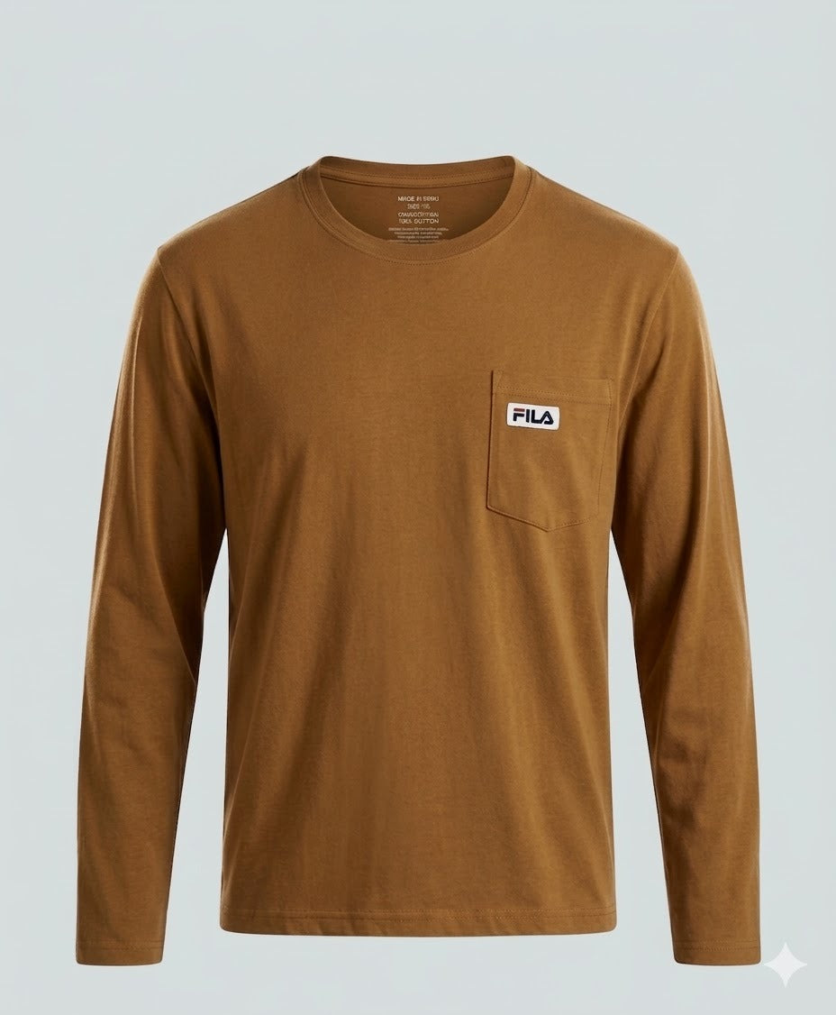 FILA Men's Long Sleeve Pocket T-Shirt (Brown/Tan)