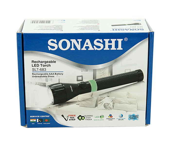 Sonashi SLT-683 3W Rechargeable LED Torch with Unbreakeable Glass - Black