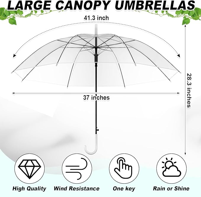 Clear Umbrellas with J Hook Handle, 2 Pack