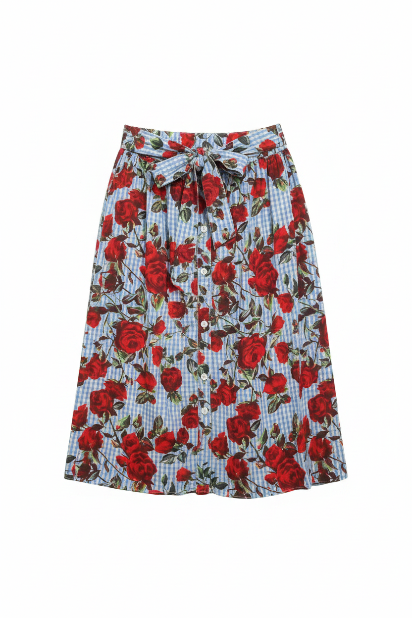 Gingham Rose Skirt - Detail