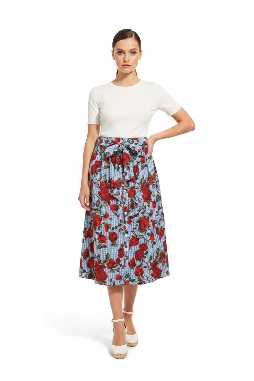 Gingham Rose Skirt - Model Shot