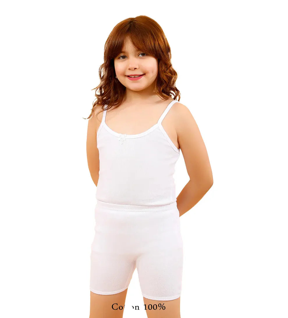 Girls Underwear 100% Cotton Vests And Briefs Set White