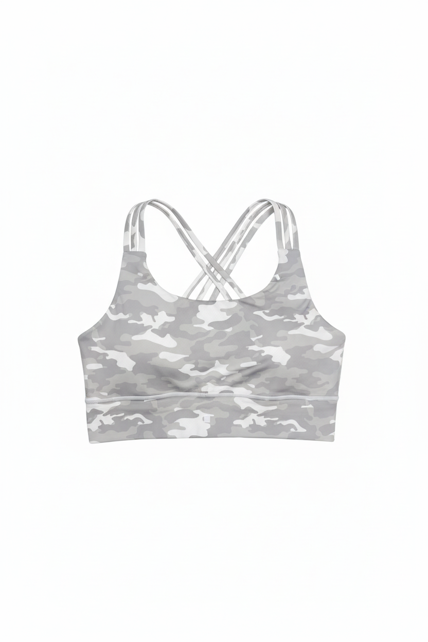 Grey Camo Sports Bra - Front View