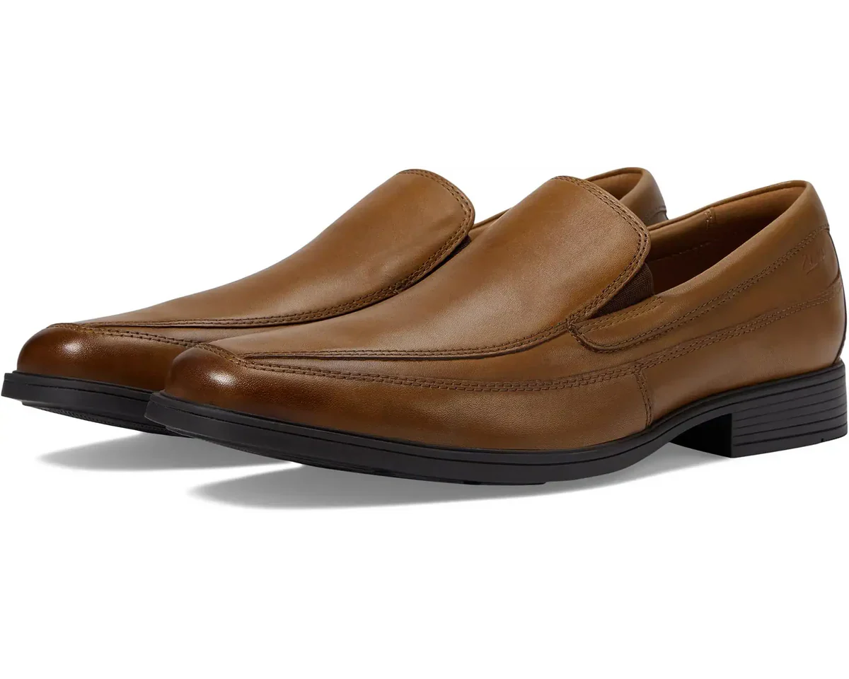 Clarks Men’s Tilden Free Dark Tan Leather Slip-On Dress Loafers