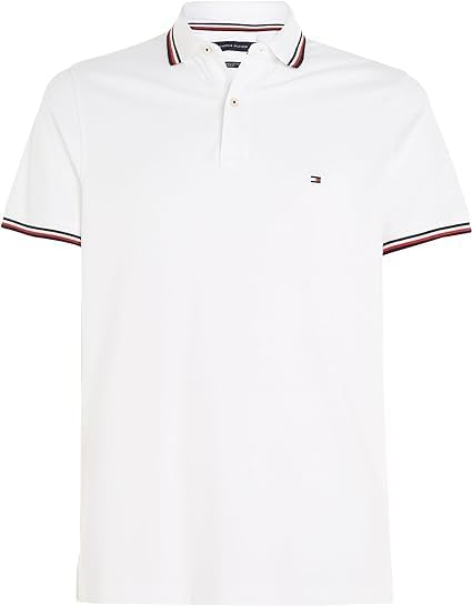 Tommy Hilfiger Men's Slim Fit Polo Shirt – Tommy Tipped Collar, Classic Short Sleeve Cotton Tee