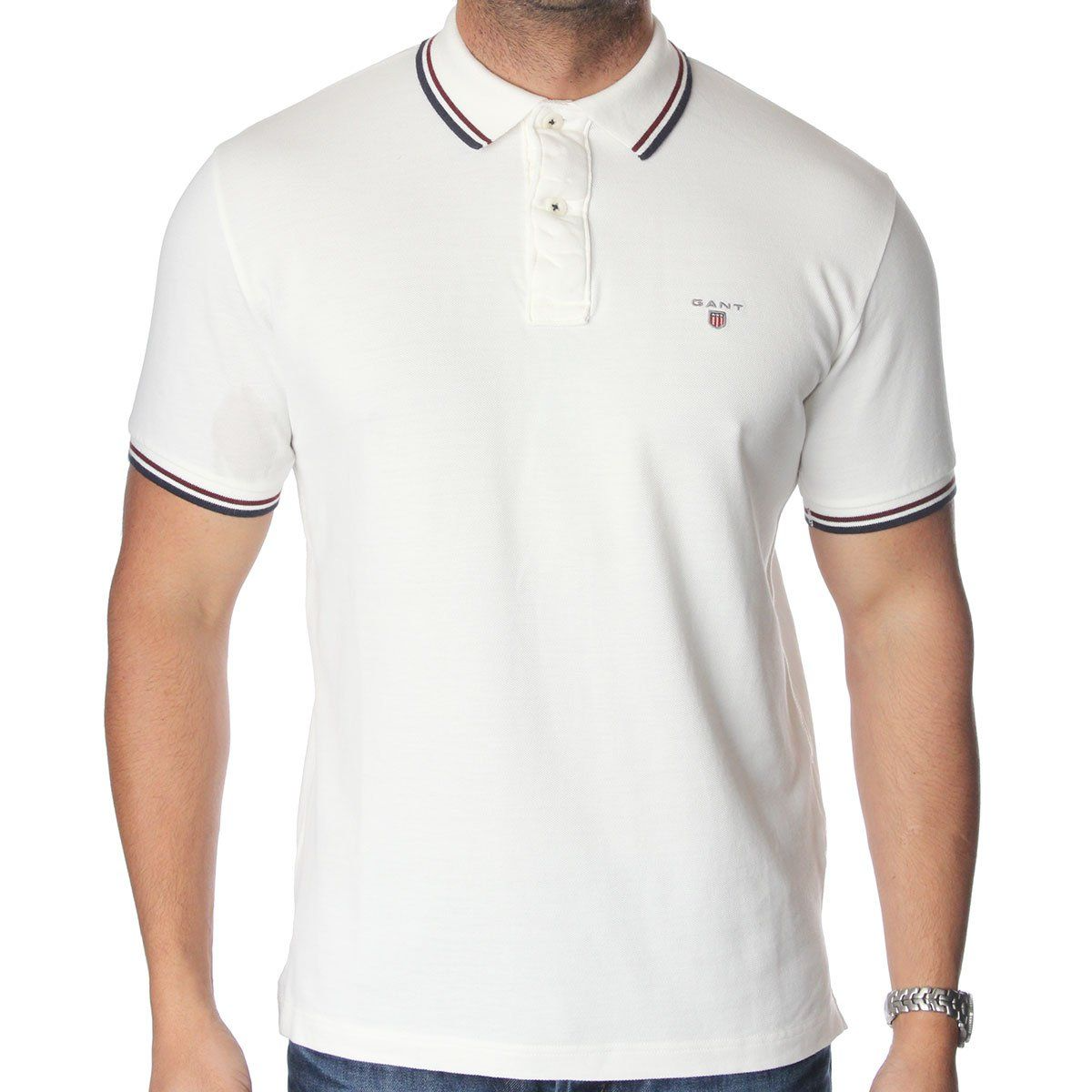GANT Men's White T-Shirt – 100% Cotton Classic Fit Crew Neck Tee
