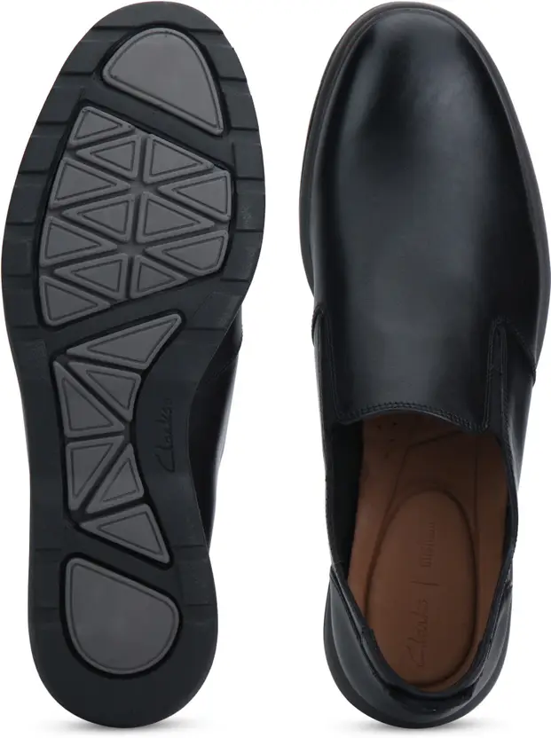 Clarks Glaston Step Men’s Black Leather Slip‑On Shoes – Comfortable Casual Loafers with Durable Grip