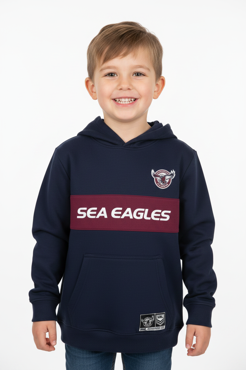 Kid wearing Sea Eagles Hoodie - Front
