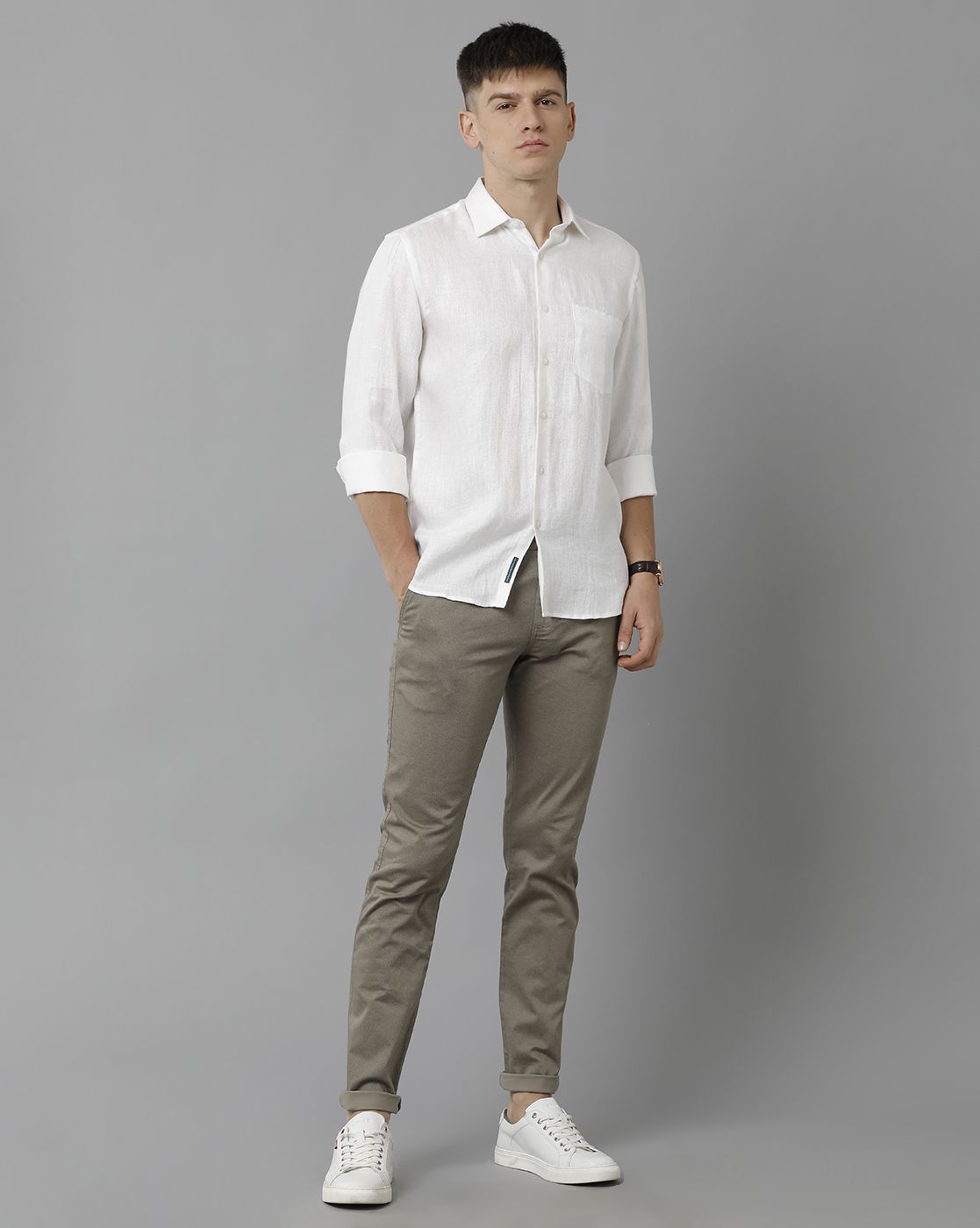 LINEN CLUB STUDIO MEN'S PURE LINEN WHITE SOLID REGULAR FIT FULL SLEEVE CASUAL SHIRT