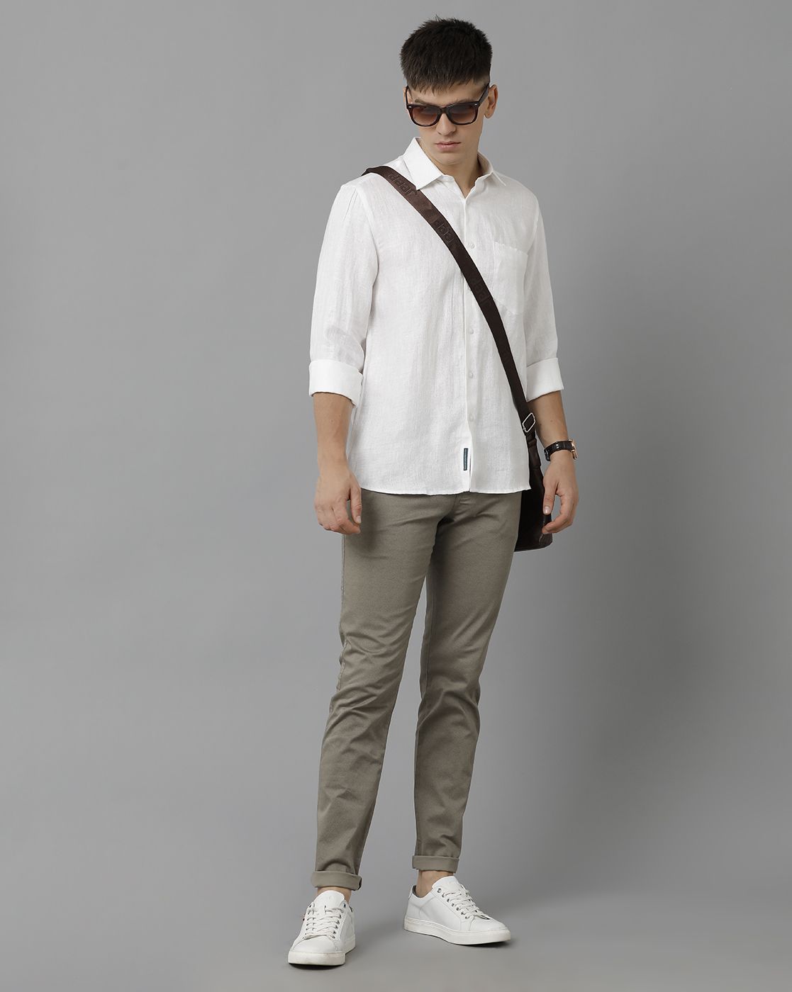 LINEN CLUB STUDIO MEN'S PURE LINEN WHITE SOLID REGULAR FIT FULL SLEEVE CASUAL SHIRT