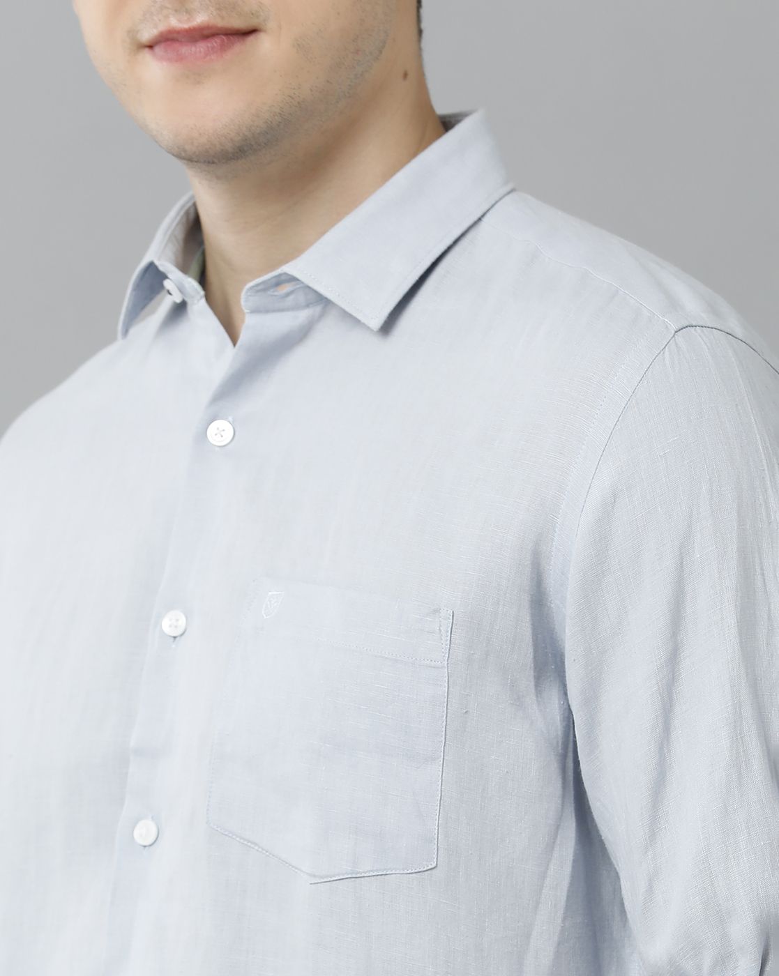 LINEN CLUB STUDIO MEN'S PURE LINEN BLUE SOLID REGULAR FIT FULL SLEEVE CASUAL SHIRT