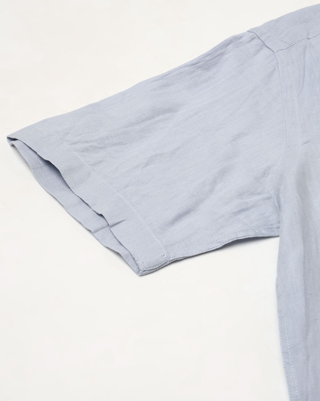 LINEN CLUB STUDIO MEN'S PURE LINEN BLUE SOLID REGULAR FIT HALF SLEEVE CASUAL SHIRT