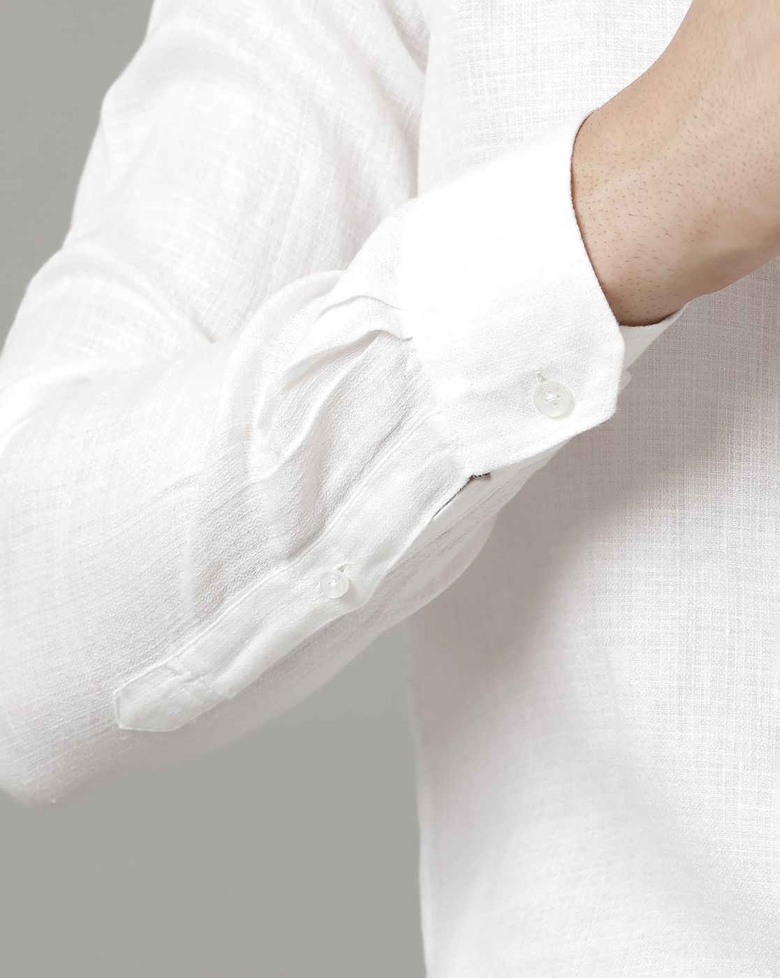 LINEN CLUB MEN'S PURE LINEN WHITE SOLID CONTEMPORARY FIT FULL SLEEVE CASUAL SHIRT