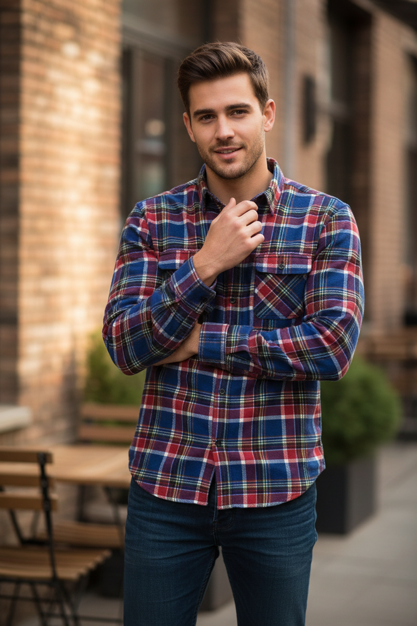 Lifestyle half body flannel shirt
