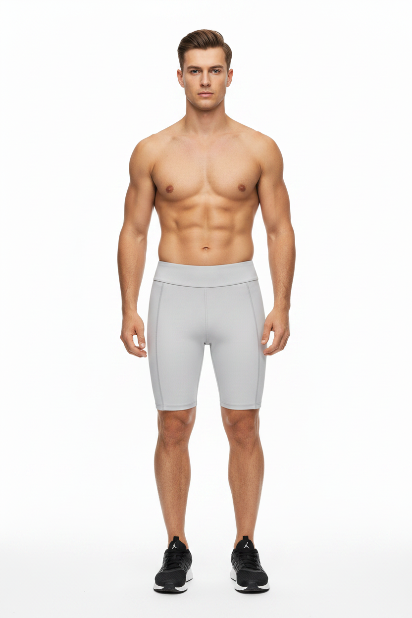 Male Model wearing Grey Biker Shorts