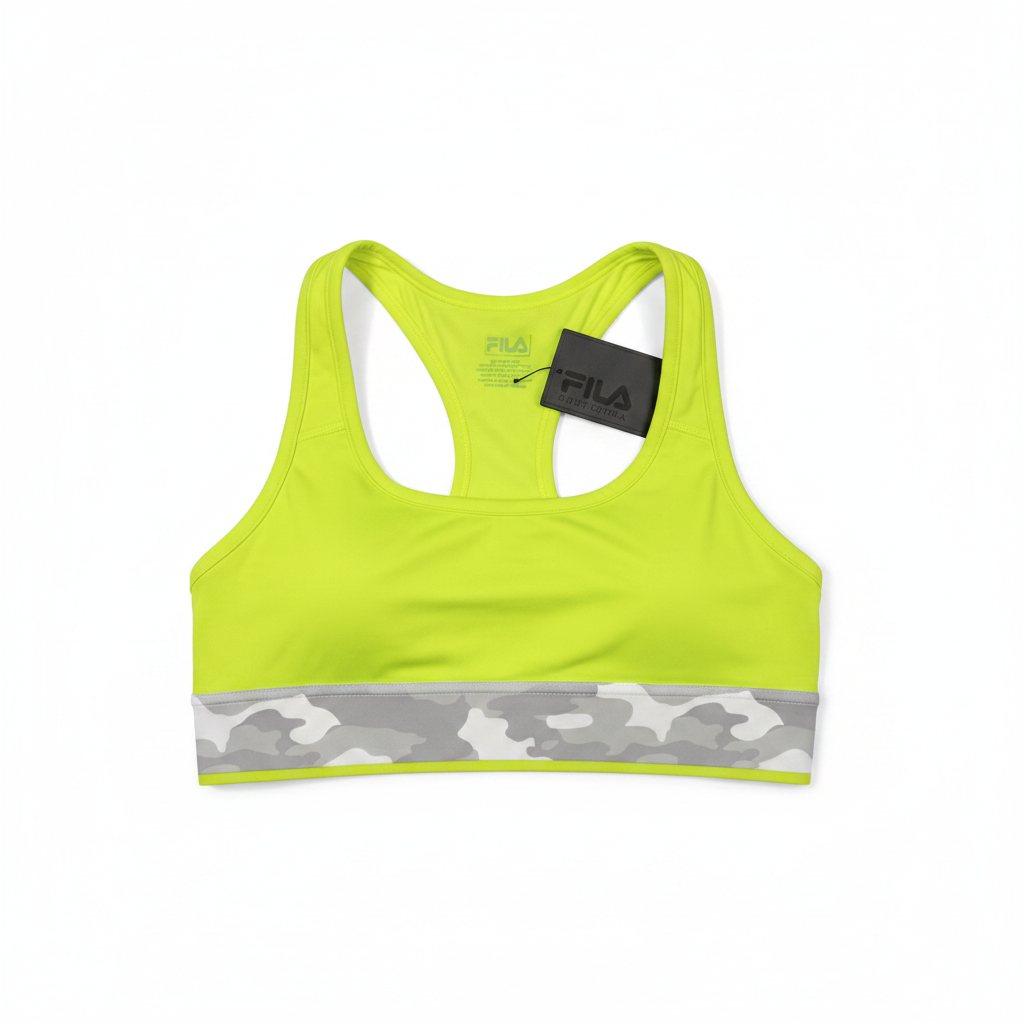 Neon Yellow FILA Sports Bra - Flat Lay