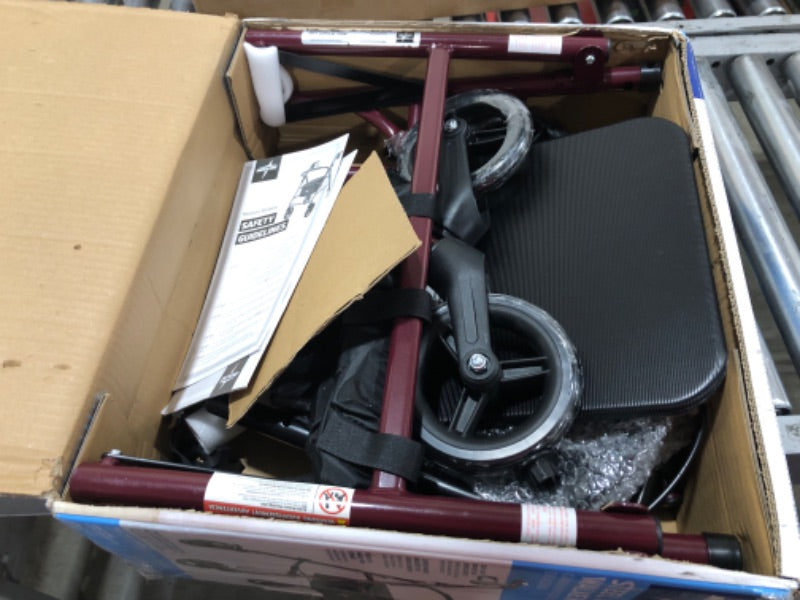 Medline Rollator Walker with Seat, Steel Rolling Walker with 15.24 cm Wheels Supports up to 159 kg, Burgundy ( tag missing parts Bluky )